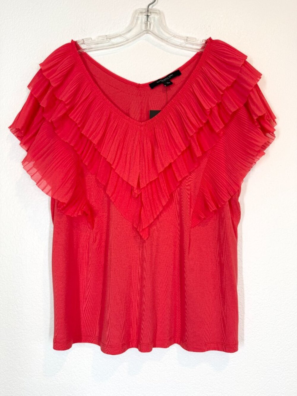 Orange Red Ruffle Blouse Ruffle Top Feminine Flowy Summer Shirt Large - Picture 9 of 9